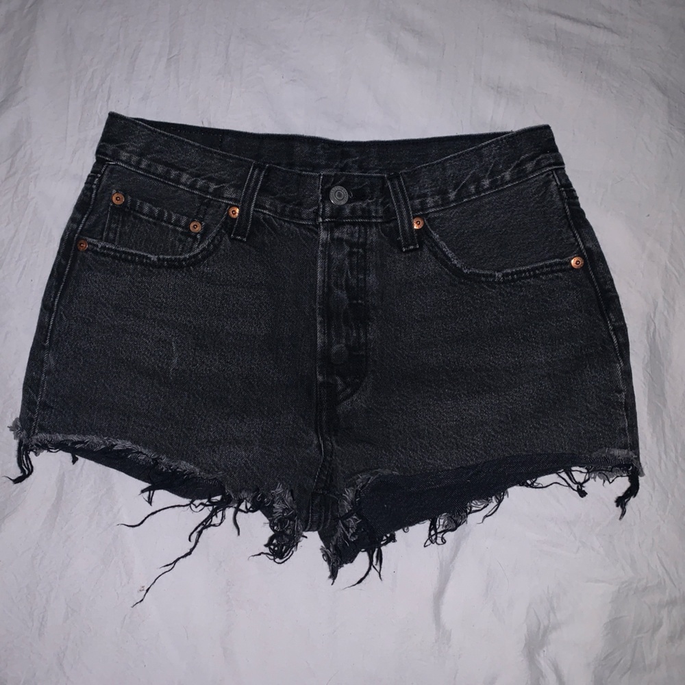 Levi’s black distressed denim shorts